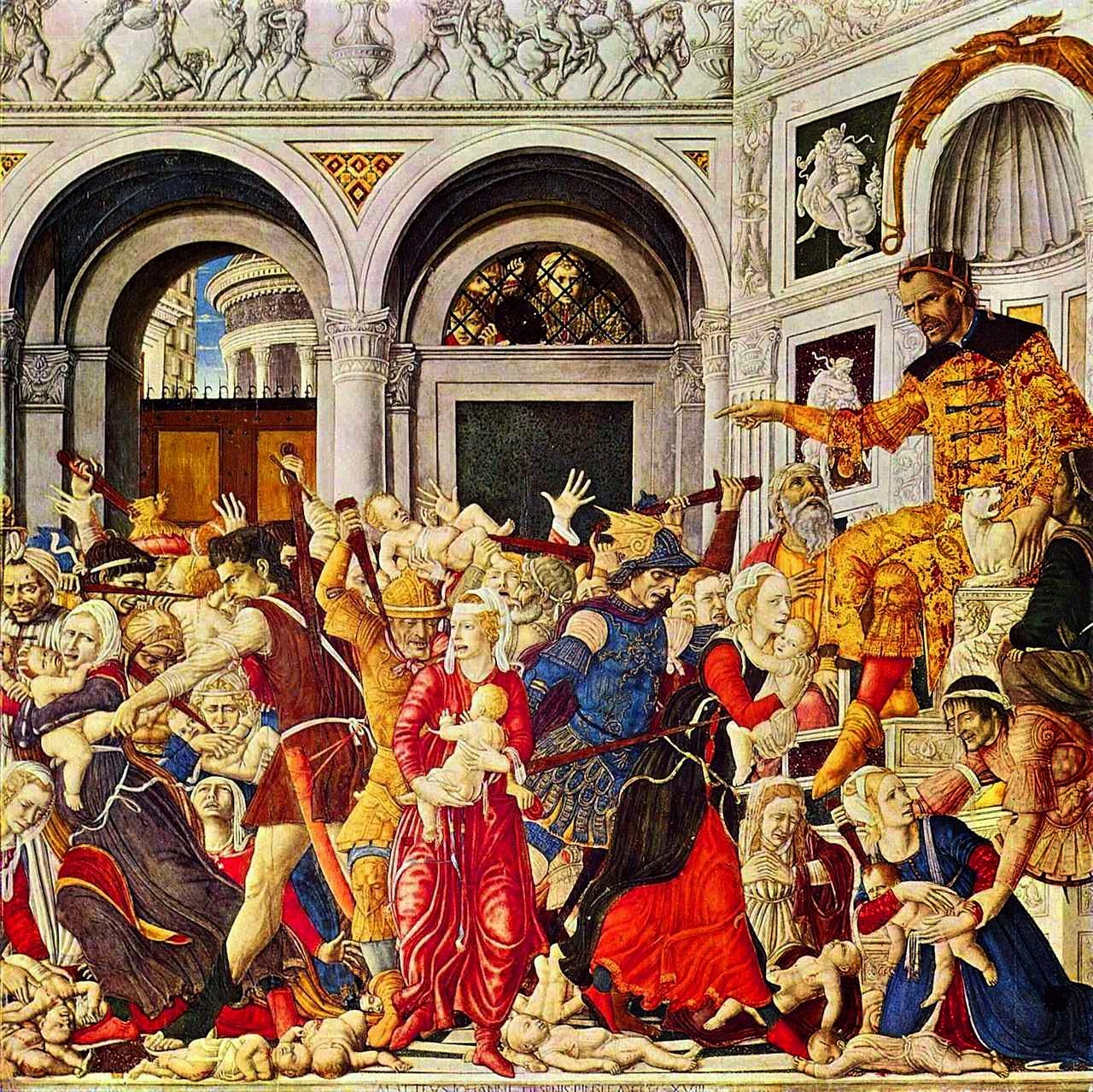 Herodes ordena o massacre dos Santos Inocentes. Matteo di Giovanni, Galleria Nazionale di Capodimonte.