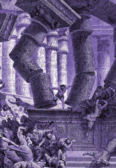 Sansão derruba o templo dos filisteus. Gravura de Gustave Doré, séc. XIX.