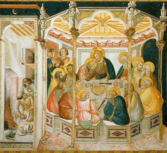 Última Ceia, de Pietro Lorenzetti. O Cenáculo foi o local da primeira Missa