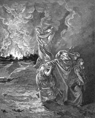 Lot foge de Sodoma destruida pelo fogo divino, Gustave Doré